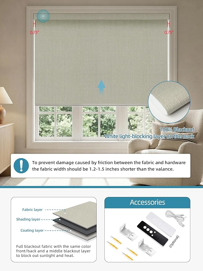 SmartWings Motorized Smart Blinds with Remote, Custom Automatic 100% Blackout Roller Shade Compatible with Alexa/Homekit/Google, Electric Smart Blinds for Indoor Windows, Vigor Cream