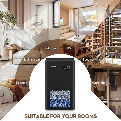 ToLife Dehumidifier for Home, 1000 sq.ft Dehumidifiers for Basement Bathroom Bedroom with 95 OZ Water Tank, Auto Shut Off 7 Colors LED Light, Black