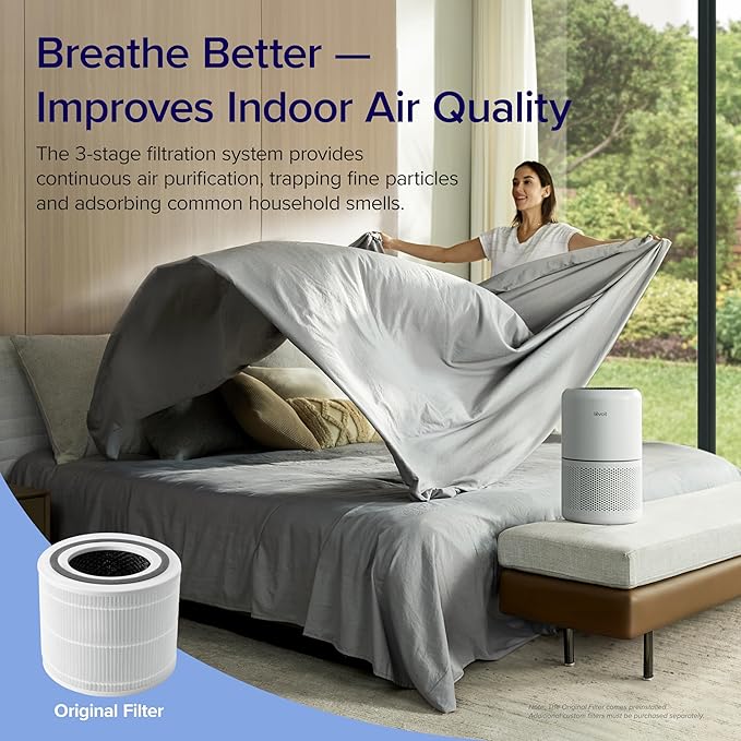 LEVOIT Core 300 Purifier with Replacement Filter - HEPA Air Cleaner Eliminates Allergens for Bedroom, Pets, Smokers In 1095 Sq.Ft Coverage. 24db Quiet Operation and Auto Mode.