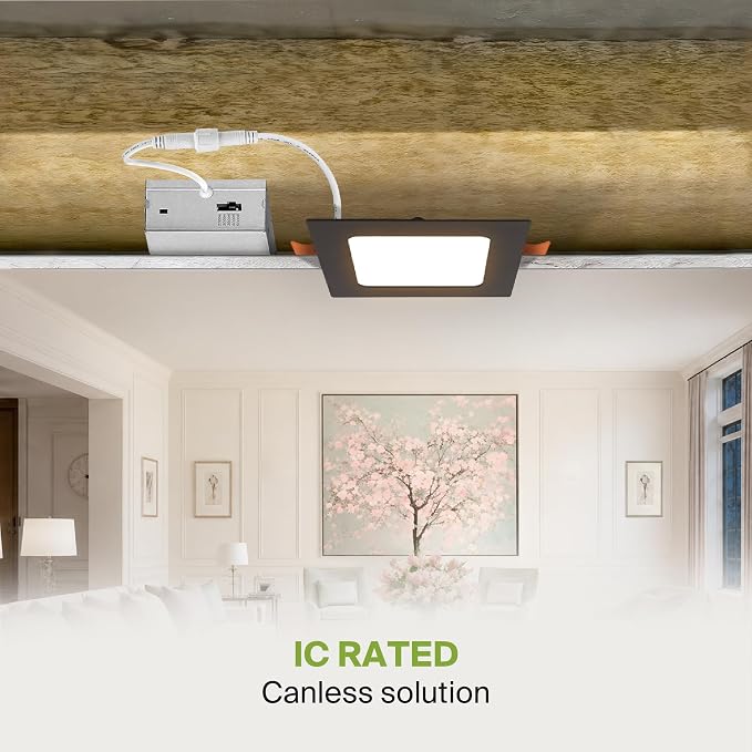 ASD 12 Pack LED Square Recessed Lighting 4 Inch, 5 CCT 2700K-5000K, 12W 50W Eqv, Ultra Thin Dimmable Ceiling Lights with J Box, Canless Wafer Downlight, Slim Panel, UL Energy Star, Oil-Rubbed Bronze