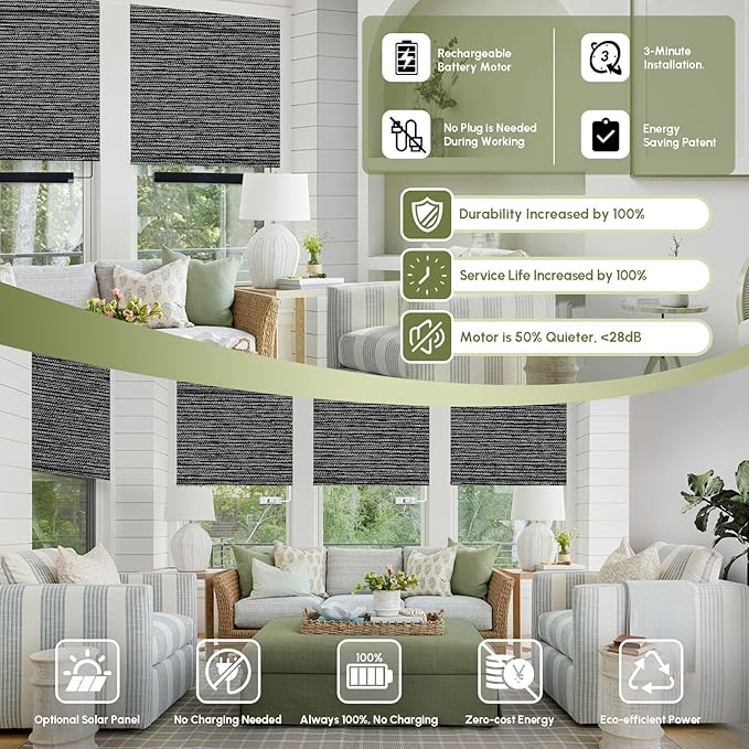 FineTell Motorized Blinds with Remote, 100% Blackout Roller Shades Work with Alexa,Apple Homekit,Google Home APP and Voice Control, Customized Electric Blinds (100% Blackout Eclipse Anchor Grey)