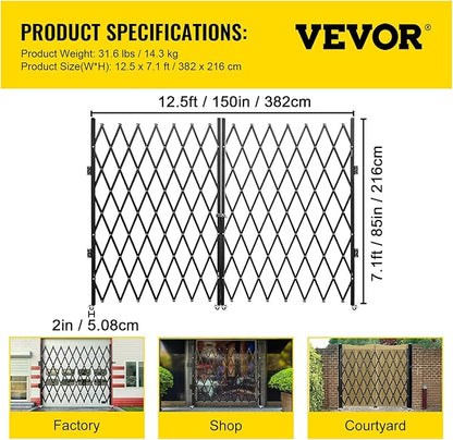 VEVOR Double Folding Security Gate, 87" H x 150" W Folding Door Gate, Steel Accordion Security Gate, Flexible Expanding Security Gate, 360° Rolling Barricade Gate, Scissor Gate or Door with Keys