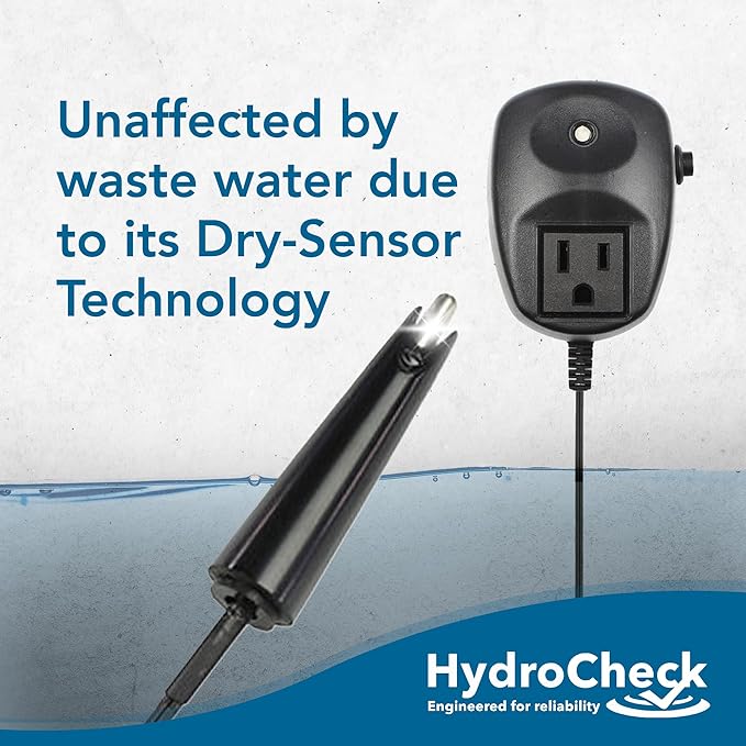 HC5000T Electronic Sewage Pump Switch, 12ft Cord - No Pit Entry, Smart Alarm System Water Sensor for Sump Pump - Compatible with All Pumps & Pit Sizes - Prevents Flooding in Basements, Lift Stations