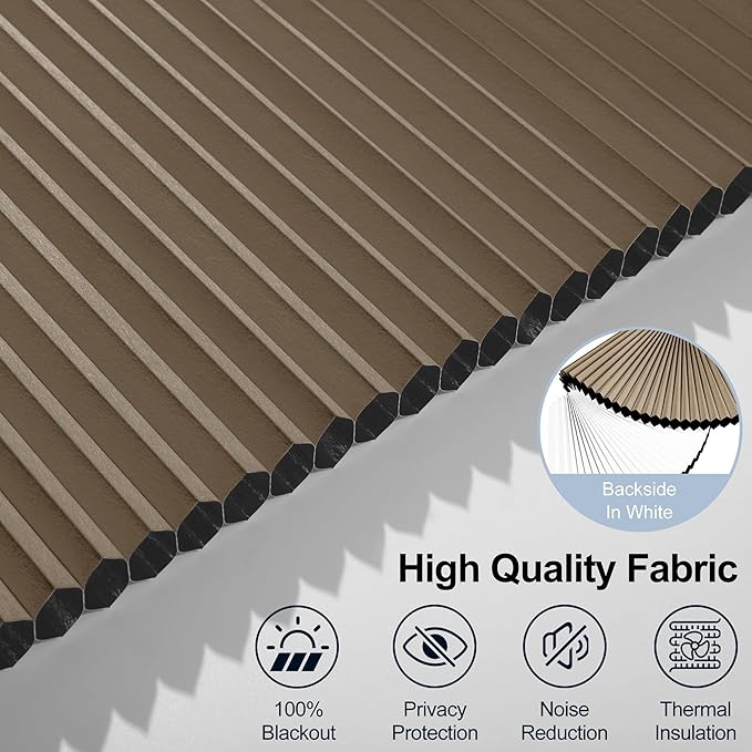 BERISSA Motorized Cellular Shades, Blackout Smart Honeycomb Blinds with Remote Control & Hub, Custom Room Darkening Automatic Cellular Window Blinds for Home Office, Living Room, Door,Brown