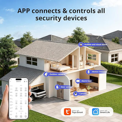 2026 Home Security System,13 Piece No Monthly Fees with Phone & Remote Control WiFi+4G Alarm System Kit,Instant App Alerts and Compatible with Alexa,Door/Window Sensors,SOS Button,for Smart Life