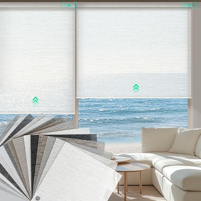 HeyBlinds Light Filtering Motorized Blinds with Remote, Smart Blinds for Windows, Remote Automatic Window Shades, Electric Shades (Light Filtering Roller Shades Fabric Samples)