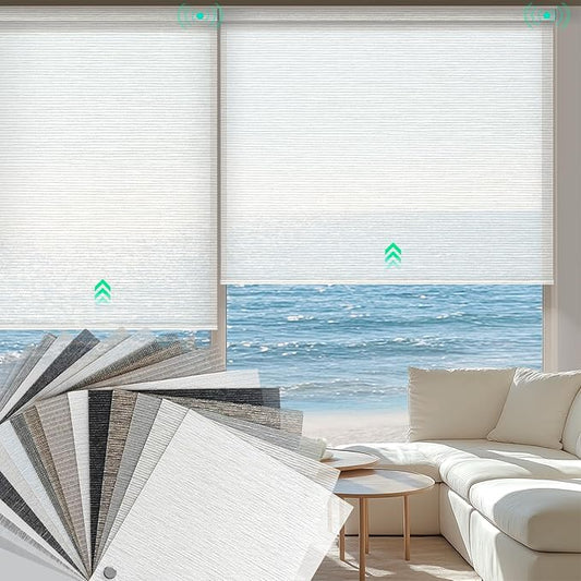 HeyBlinds Light Filtering Motorized Blinds with Remote, Smart Blinds for Windows, Remote Automatic Window Shades, Electric Shades (Light Filtering Roller Shades Fabric Samples)
