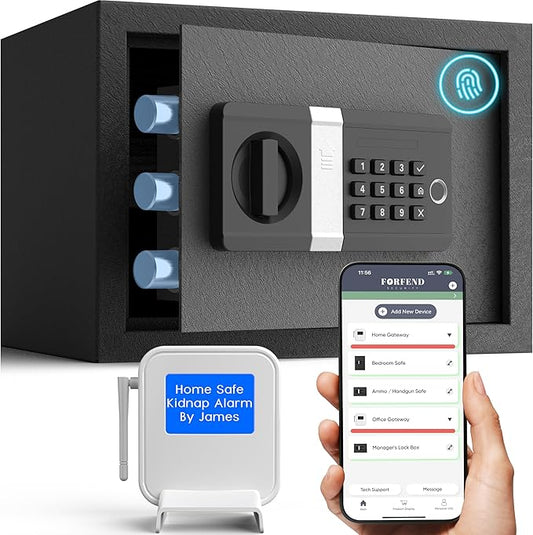 FORFEND Smart Home Safes | WiFi Safe Box App Unlock/Alarm | Voice Command, Kidnap SOS Alarm, Tamper Detect, Frozen Mode| Money Security Lockbox History Track | Caja Fuerte Anti-Pry Remote Live Monitor