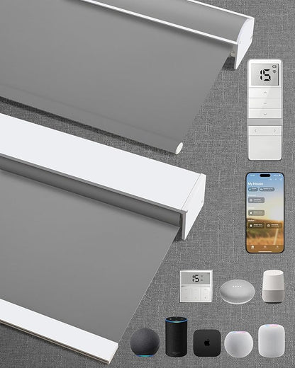 Motorized Blinds with Remote: Kincmo 100% Blackout Roller Shades Work with Apple Homekit,Alexa,Google Home, Customized Electric Blinds with App,Voice Control (100% Blackout Vinyl Grey)