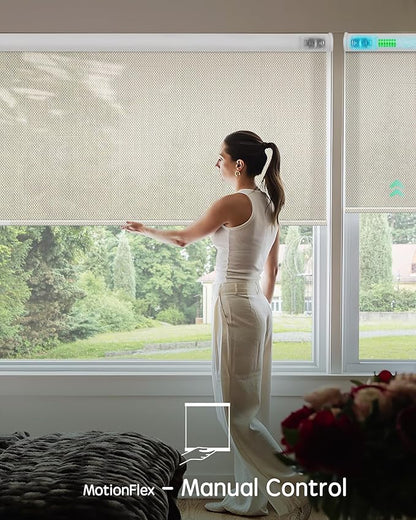 Yoolax Motorized Shades Dual Control, MotionFlex Motorized Solar Shades with App & Manual Control, Fireproof Waterproof Automatic Blinds for Indoor Windows, Custom Size (3% Openness Beige)
