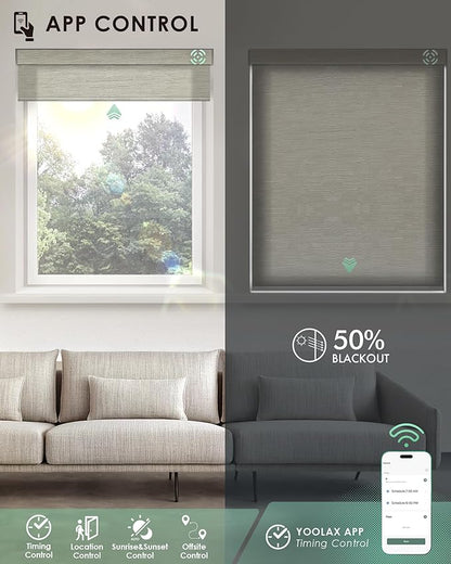 Yoolax Motorized Blinds with Remote, Light Filtering Smart Blinds Work with Alexa, Google, Automatic Roller Shades for Windows, Custom Electric Shades for Living Room Office (Jacquard Coffee)
