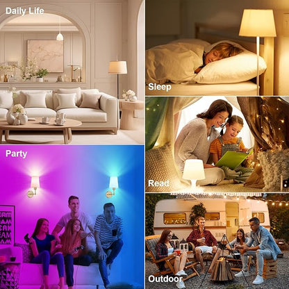2 Pack 5200mAh Rechargeable Light Bulbs with Remote E26 Battery Operated Light Bulb for Lamps and Sconces,Dimmable Wireless Emergency Light Bulbs with Hook,3 Color Temperatures & 12 RGB Color Changing