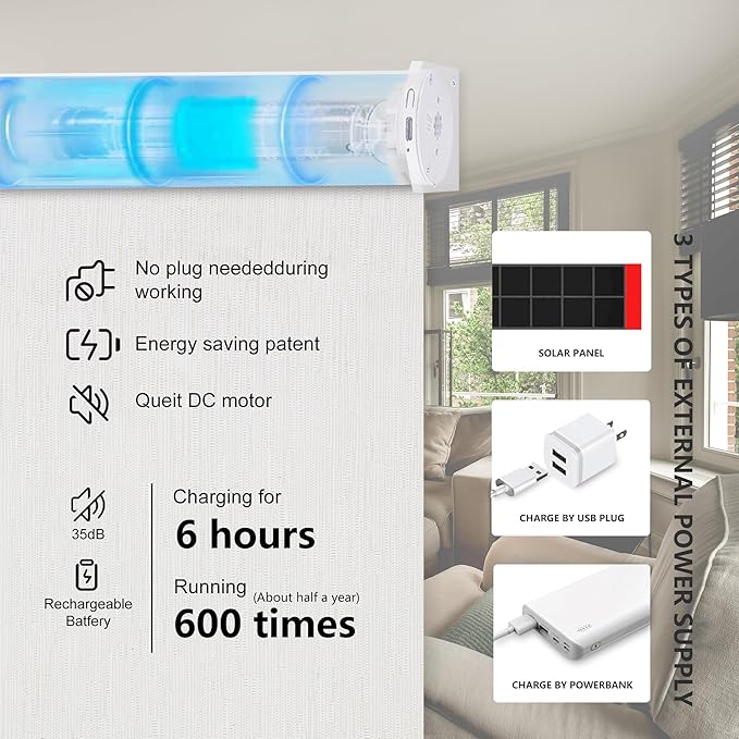 Bringnox Motorized Blinds with Remote,100% Blackout Smart Roller Blinds Compatible with Apple Homekit Google Home and Alexa Via HUB,and Customized (Safari White-03)