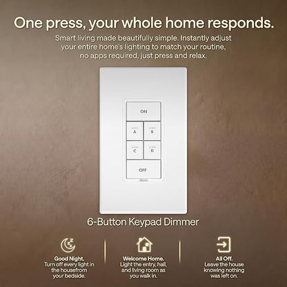 Insteon 6-Button Dimmer Keypad, in-Wall Smart Scene Controller - 2334-232 | Controls Up to 5 Devices, 150W LED, Dual-Band Smart Switch, Neutral Wire Required, Hub Required for Alexa & Google Assistant