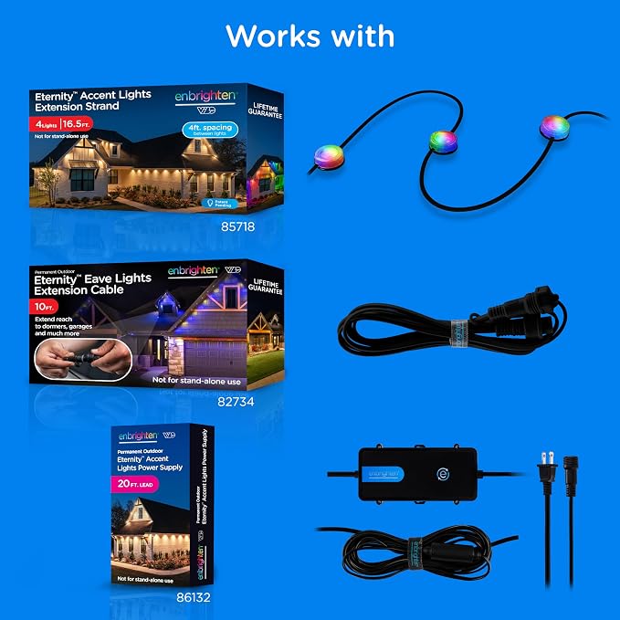 Enbrighten Accent Permanent Outdoor Lights, 100ft, 24 Lights, Smart | Black Cord, RGBWIC LEDs, Weatherproof, Cuttable, Link to 200ft, Christmas, App Control, Works with Alexa & Google Home