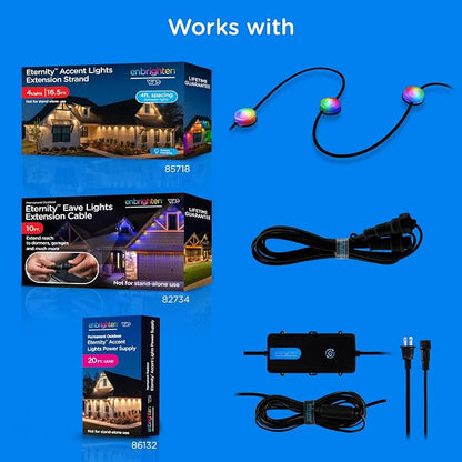 Enbrighten Accent Permanent Outdoor Lights, 100ft, 24 Lights, Smart | Black Cord, RGBWIC LEDs, Weatherproof, Cuttable, Link to 200ft, Christmas, App Control, Works with Alexa & Google Home