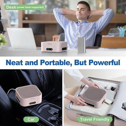 Air Purifiers for Home, TDBYWAE Air Purifier for Bedroom Up to 600 ft², H13 True HEPA Air Purifier for Pets Dust Dander Pollen Odor Smoke, with New Quiet Wind Wheel System, for Desk/Car/Travel（Pink）