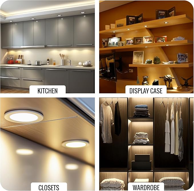 LEDMyplace Slim LED Puck Light with 12V Adaptor, 3×3.5 Watts, 600 Lumens, Under Cabinet Dimmable CCT Changeable for Kitchen, Desk, Counter, Closet, Office, Restaurant Pack of 3
