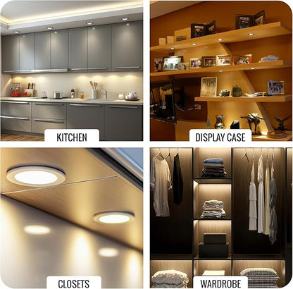 LEDMyplace Slim LED Puck Light with 12V Adaptor, 3×3.5 Watts, 600 Lumens, Under Cabinet Dimmable CCT Changeable for Kitchen, Desk, Counter, Closet, Office, Restaurant Pack of 3