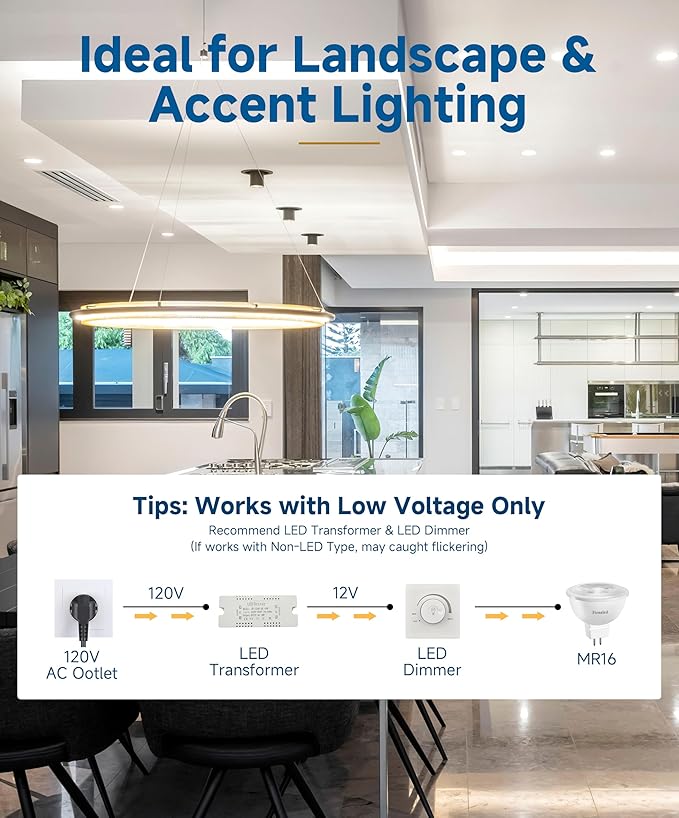 Dimmable MR16 LED Bulbs, 50W Halogen Replacement, 5000K Bright Daylight White, GU5.3 Bipin Base, 5W 12V Low Voltage Landscape Recessed Lighting Bulbs,10-Pack