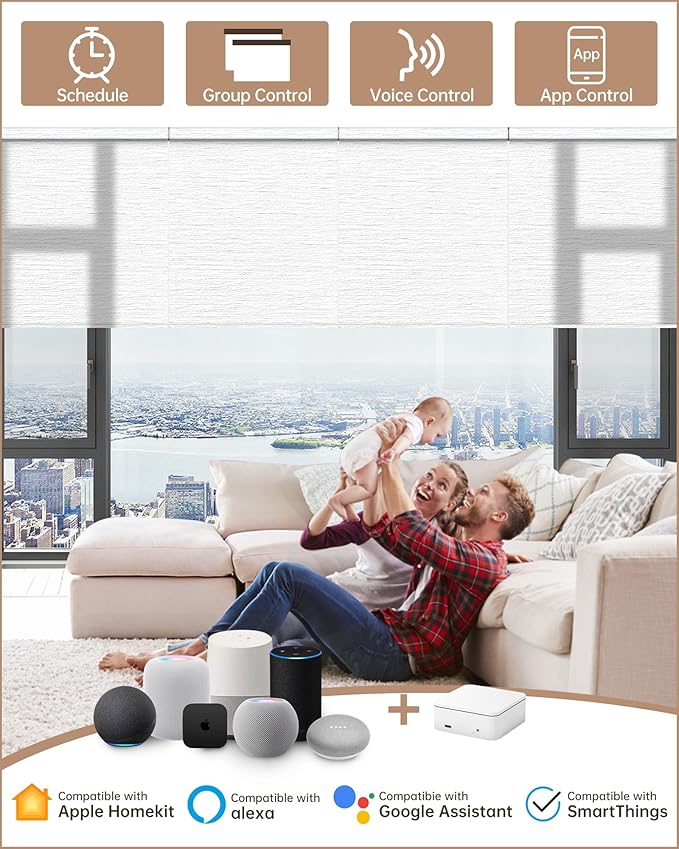 Kincmo Motorized Blinds with Remote, Light Filtering Roller Shades Work with Apple Homekit,Alexa,Google Home, Custom Electric Blinds with App,Voice Control (60% Blackout Atlantic White)