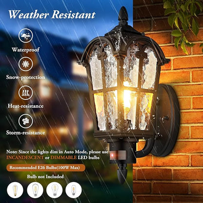 BesLowe 2-Pack 16” Large Motion Sensor Outdoor Wall Lights, Black