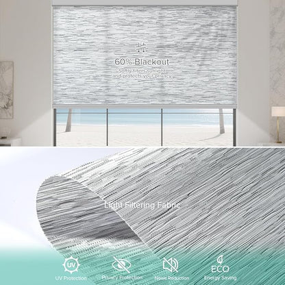 Motorized Roller Shades, Light Filtering Remote Control Custom Window Shades Compatible with Alexa Google Assistant via RF Hub, Rechargeable Electric Blinds for Windows (Texture Grey)