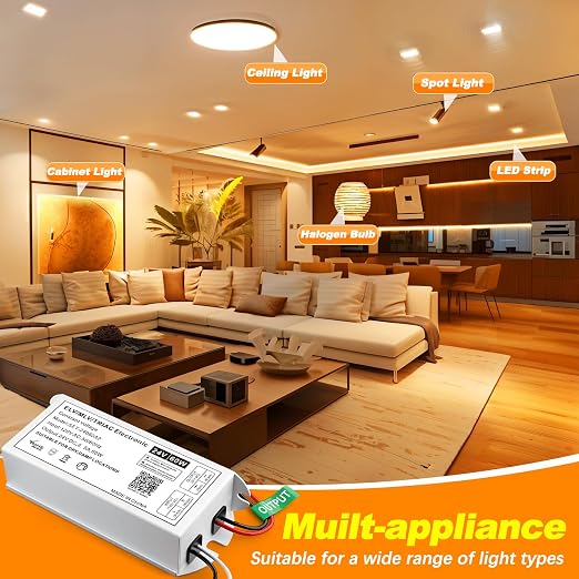 Dimmable LED Driver 60W 24V, Triac/ELV/MLV Transformer for LED and Halogen Lighting, Compatible with Lutron & Leviton Dimmers, Suitable for Indoor/Outdoor Applications