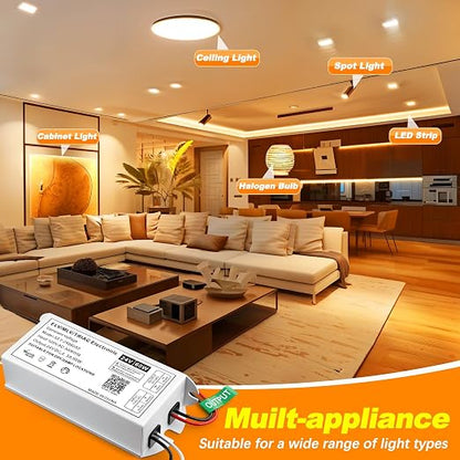 Dimmable LED Driver 60W 24V, Triac/ELV/MLV Transformer for LED and Halogen Lighting, Compatible with Lutron & Leviton Dimmers, Suitable for Indoor/Outdoor Applications
