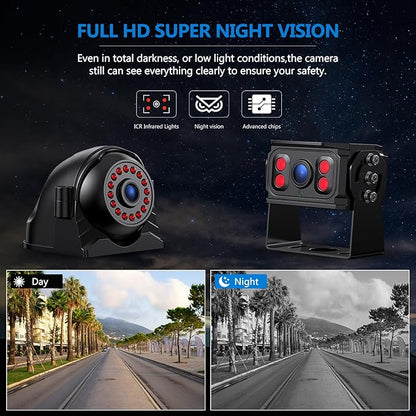 4K RV Backup Camera System 10.1" Quad Split Touchscreen Monitor 4 1080P HD Rear Side View Cameras DVR Recording Bluetooth Music USB Video Play IP69 Waterproof Night Vision for RV Truck Trailer