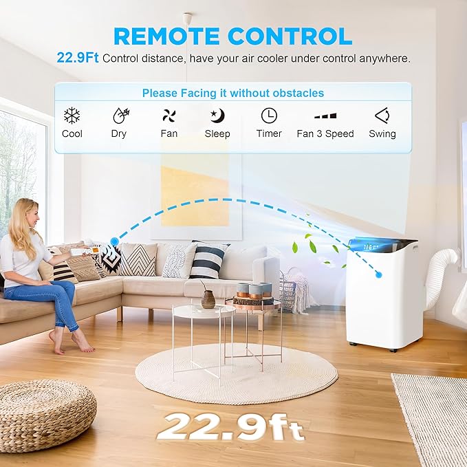 12000 BTU Portable Air Conditioners with Remote Control, 3-in-1 Free Standing Cooling AC Unit with Fan & Dehumidifier, Cools Room up to 500 sq.ft, Smart/Sleep Mode,3 Speed,24H Timer,Window Kit