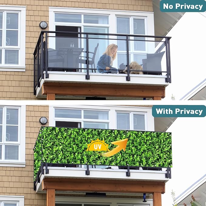 Shade&Beyond 3' X 4' Privacy Fence Screen Customized 450 GSM PVC Printed Privacy Fence with Zip Ties for Courtyards, Pools, Balconies-Green Leaves
