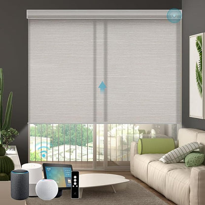 SmartWings Motorized Blind Light Filtering Shade Work with Z-Wave Alexa Thread Homekit, 70% Blackout Smart Window Blinds Translucent, Cordless with Remote Control, Max 110"W x 148"H, Essential Cream