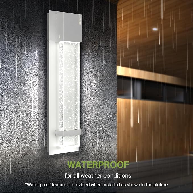 ASD LED 18" Bubble Glass Wall Light Fixture, Outdoor & Indoor Seeded Sconce | 3CCT, Waterproof, Dimmable, ETL Listed | 12W 500LM 3000-5000K 120V | Exterior Lantern, Porch Lighting | White, 2 Pack