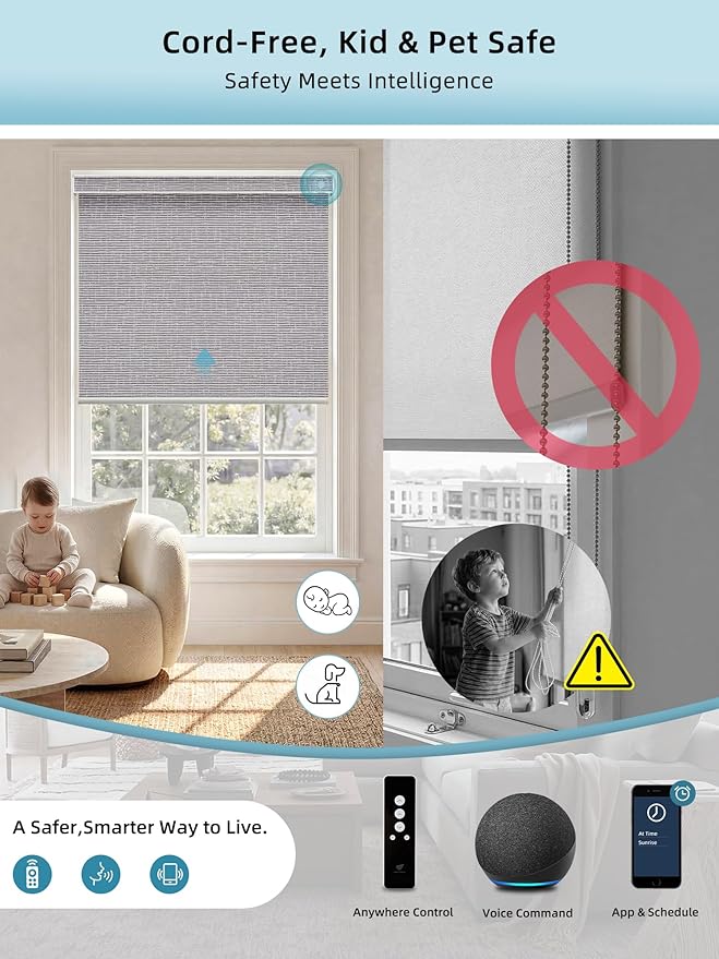 SmartWings Motorized Smart Blinds with Remote, Custom Automatic 100% Blackout Roller Shade Compatible with Alexa/Homekit/Google, Electric Smart Blinds for Indoor Windows, Safari Rock Grey