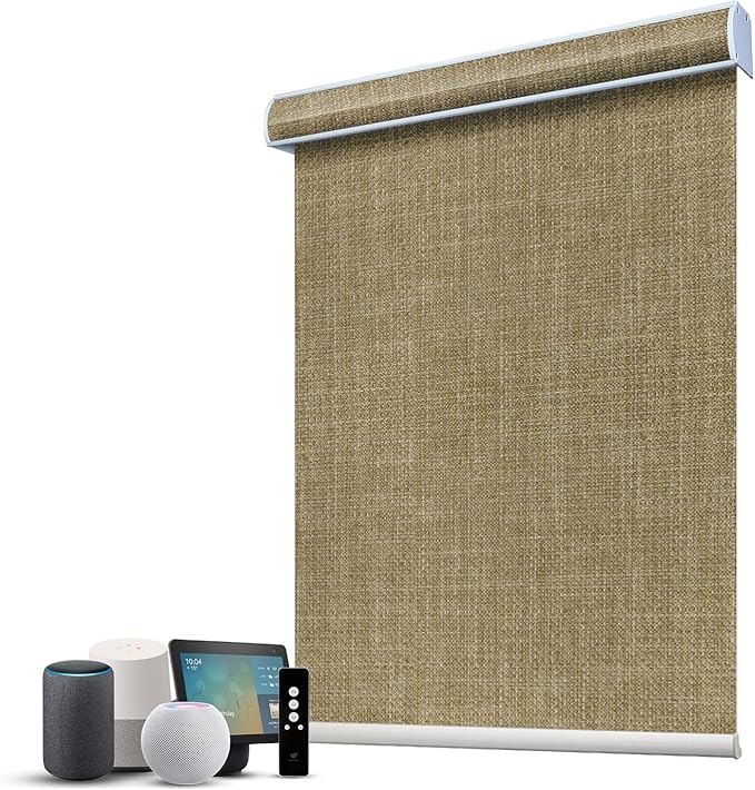 SmartWings Motorized 100% Blackout Shades Blinds, Custom Size, Cordless Window Shades with Rechargeable Battery, Work with Matter/Apple HomeKit, Alexa, Thread/Zigbee, Remote Optional, Vigor Wheat