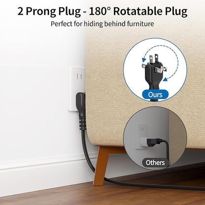 NTONPOWER 2 Prong Power Strip, 1875W 2 Prong to 3 Prong Outlet Adapter, 2 Prong Extension Cord 5 ft, Rotating Plug, Wall Mount, 3 Outlet 2 USB A+2 USB C, Two Power Strip for Travel, Older House, Dorm