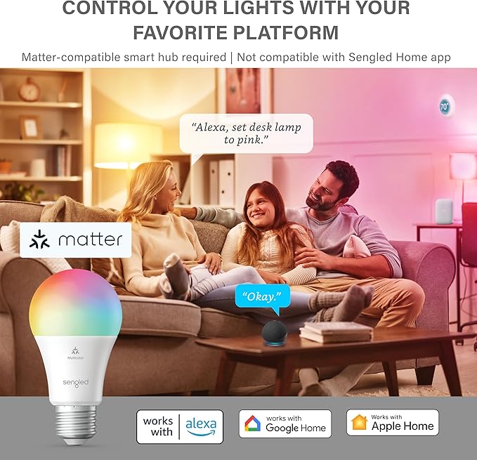 Consciot Smart Light Bulbs with Remote Control, LED Light Bulb That Works with Alexa & Google Home & Sengled LED Smart Light Bulb (A19), Matter-Enabled, Multicolor, Works with Alexa, 60W Equivalent