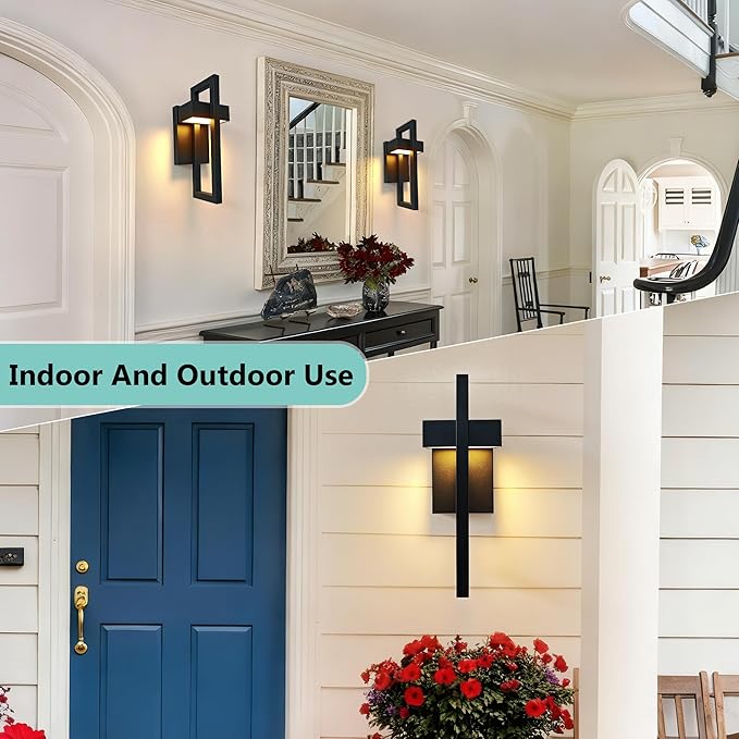Outdoor Wall Lantern 2 Packs, Dimmable Wall Lights Fixture with 5 Color Temperatures, Integrated LED Wall Sconce Lighting, Matte Black Waterproof Porch Lighting for House Garage Doorway