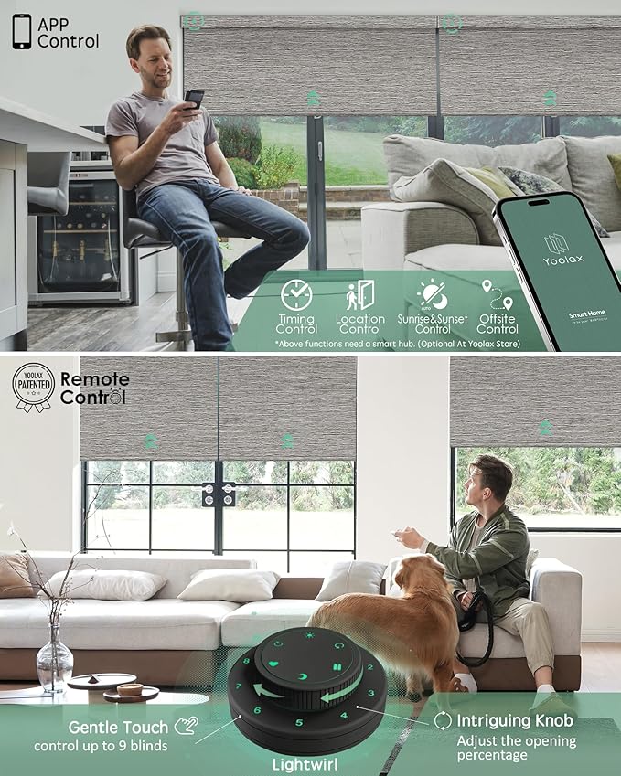 Yoolax Motorized Blinds with Remote, Designer Smart Blinds Work with Alexa, Google, Apple Homekit, 100% Blackout Motorized Shades Custom Electric Shades Voice Control (V-Wood Stripe)