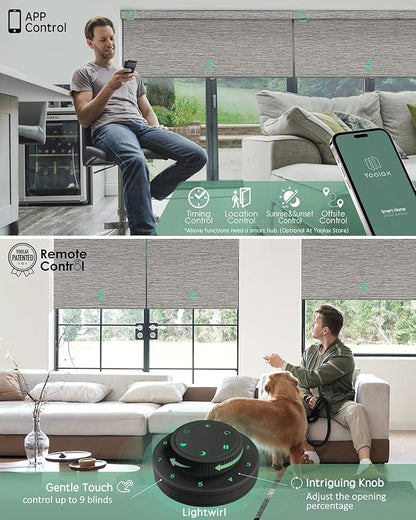 Yoolax Motorized Blinds with Remote, Designer Smart Blinds Work with Alexa, Google, Apple Homekit, 100% Blackout Motorized Shades Custom Electric Shades Voice Control (V-Wood Stripe)