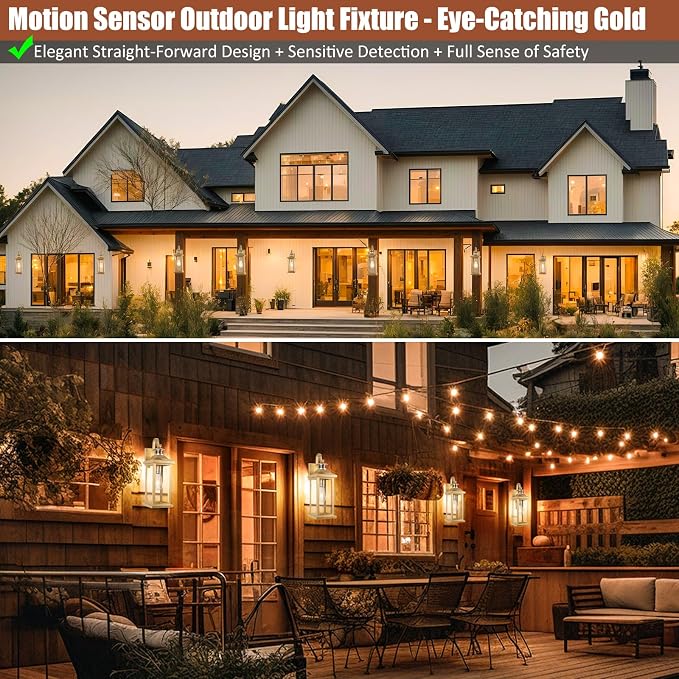 Gold Outdoor Light Fixtures Dusk to Dawn Motion Sensor 18” Large