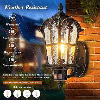 BesLowe 2-Pack 16” Large Motion Sensor Outdoor Wall Lights, Black & Gold