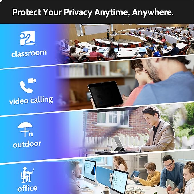 Peslv Privacy Screen Protector for iPad Air 11 Inch (2024-2026, M2 M3 M4), Anti Glare Blue Light Spy Filter Private Cover, High Sensitive Bubble-Free Easy Install Black Security Screen