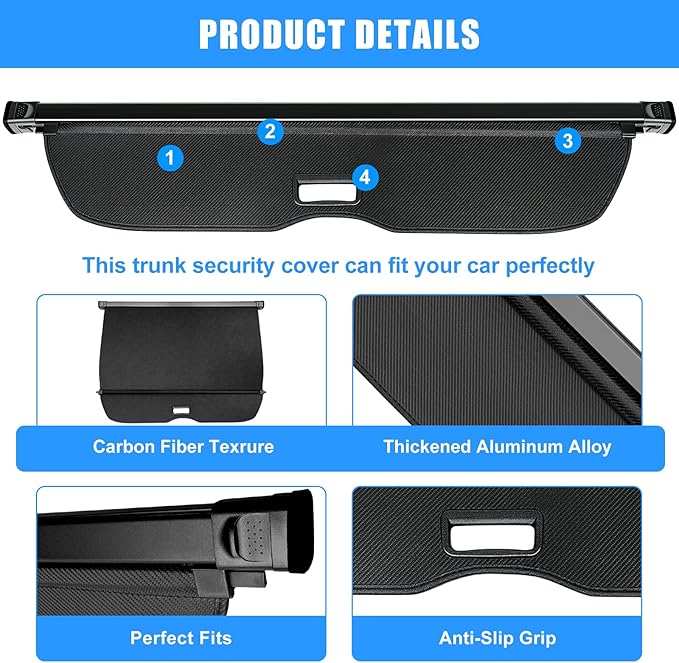 AUXKO Retractable Cargo Cover for Toyota RAV4 2026, Cargo Trunk Cover Luggage Security Shade Cover for 2026 Toyota RAV4 Shielding Shade Anti-Peeping Luggage Privacy Screen, Carbon Fiber