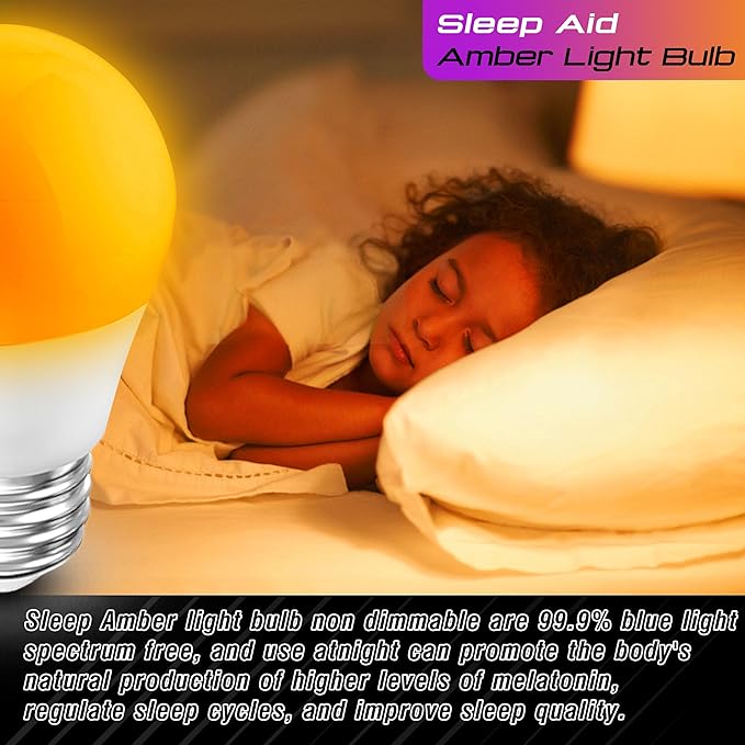 Amber Sleep Light Bulb, Blue Light Blocking, 1800K Warm Light Bulb 25-40W Equivalent, 3W Mood Soothing Night Light, E26 Dim Light Bulbs for Healthy Sleep Therapy, Bedroom, Nursery, Non-Dimmable, 2pack