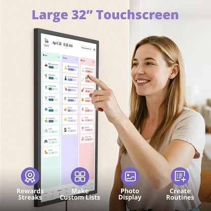 Digital Wall Calendar 32 Inch Touch Screen, Electronic Smart Calendar Chore Chart for Family Schedule/Monthly/Weekly Planner and Kids Rewards, Large 1080P Interactive Touchscreen Display