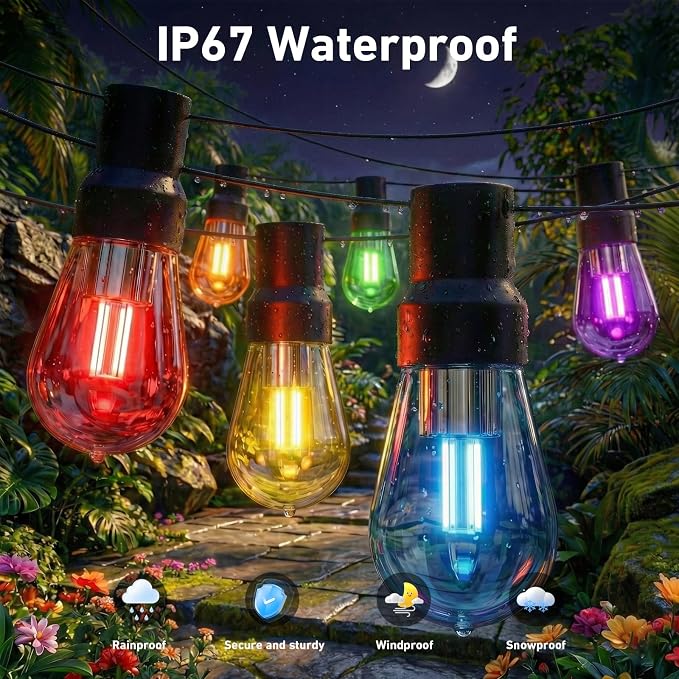 AILBTON RGB+IC 400FT Outdoor String Lights Bulbs IP67 Waterproof LED Color Changing Smart App Hanging Shatterproof Light with Remote Controller for Outside, Patio, Backyard, Garden, Party