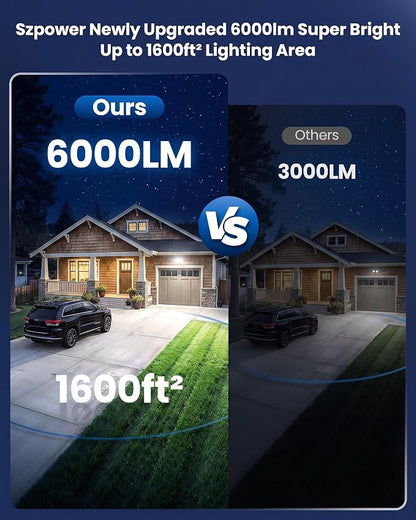 6000LM Solar Flood Lights Outdoor with Motion Sensor, 4 Heads