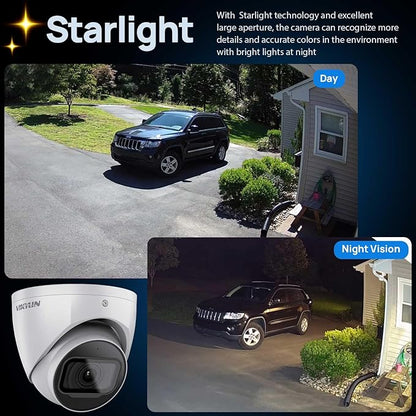 VIKYLIN 4MP PoE IP Camera,DMSS/SmartPss Lite,Starlight 0.006Lux@F1.6 Dome/Turret Security Camera with IVS,2.8mm Lens 164ft IR Night Vision, Built-in Mic, AI Human Vehicle Detection, IP67